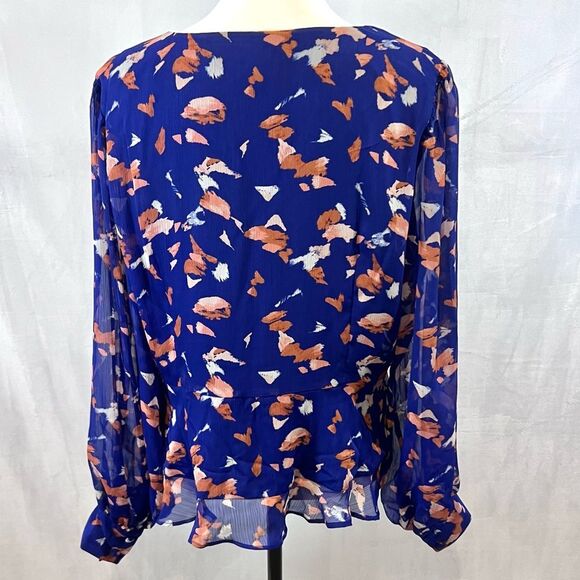 Nine West long sleeve abstract print chiffon peplum blouse top size XL - Picture 5 of 7